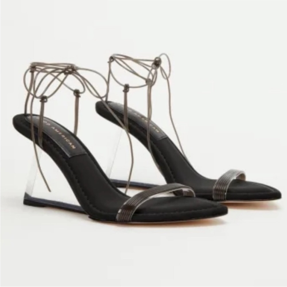 Good American Cinderella (cinder-f*cking rella) Lucite wedge heel sandal